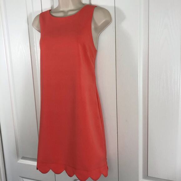 Monteau Los Angeles Orange Sleeveless Shift Dress Scalloped Edging Scop Neckline - Picture 14 of 16